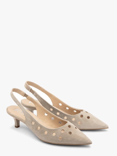 Beżowe wycinane czółenka slingback bez pięty