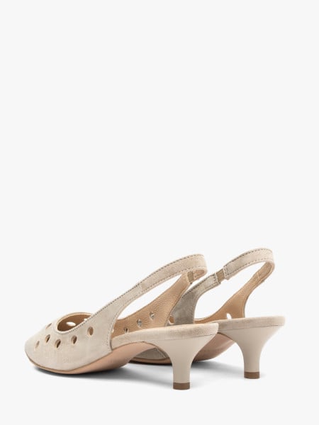 Beżowe wycinane czółenka slingback bez pięty