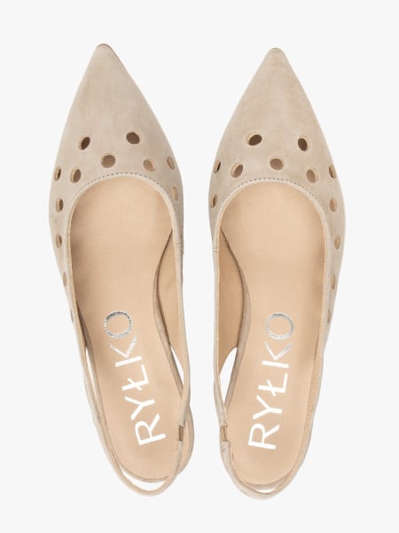 Beżowe wycinane czółenka slingback bez pięty