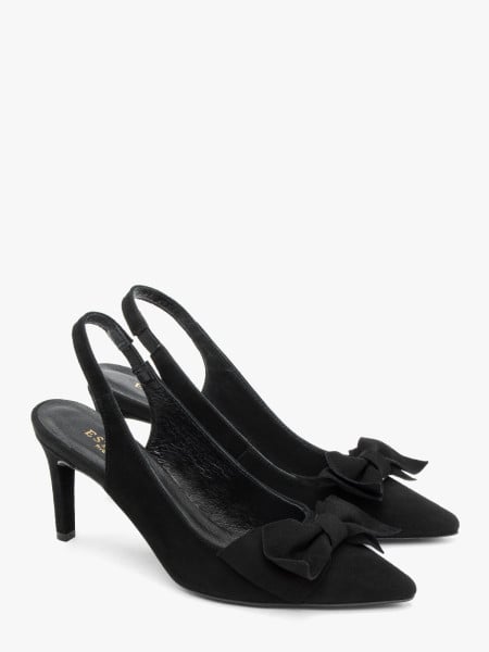 Welurowe czółenka typu slingback z kokardą