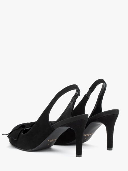 Welurowe czółenka typu slingback z kokardą