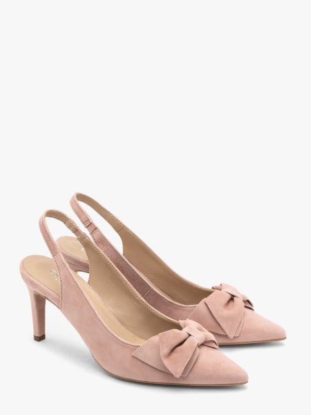Różowe czółenka damskie bez pięty slingback z kokardą