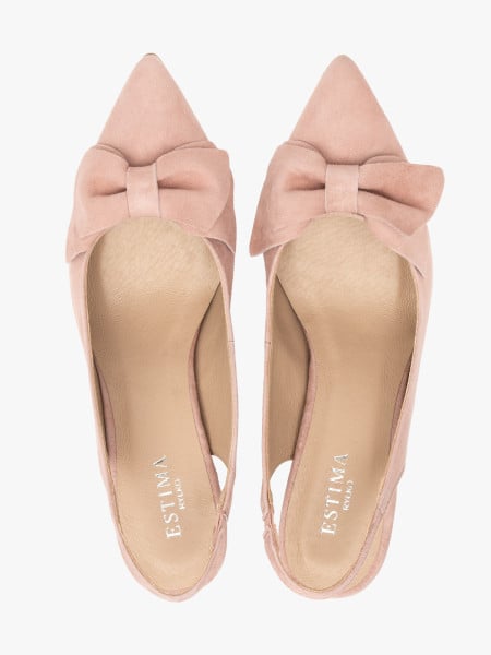 Różowe czółenka damskie bez pięty slingback z kokardą