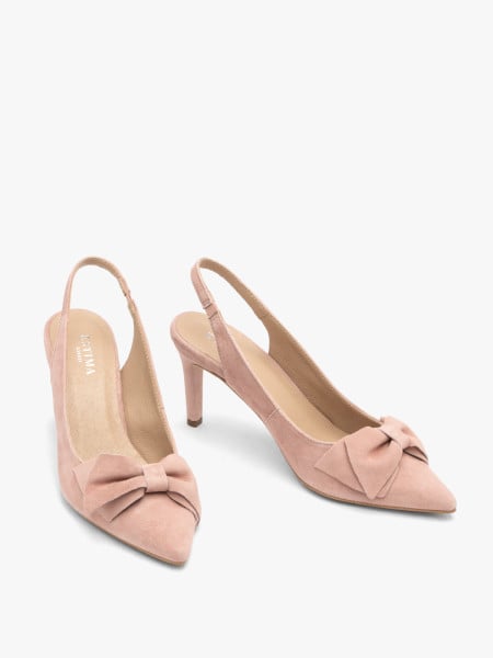 Różowe czółenka damskie bez pięty slingback z kokardą