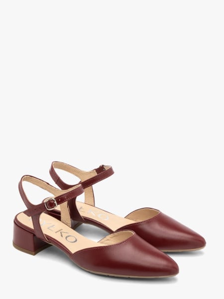 Bordowe czółenka damskie slingback bez pięty