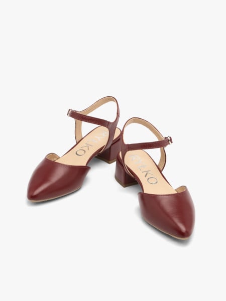 Bordowe czółenka damskie slingback bez pięty