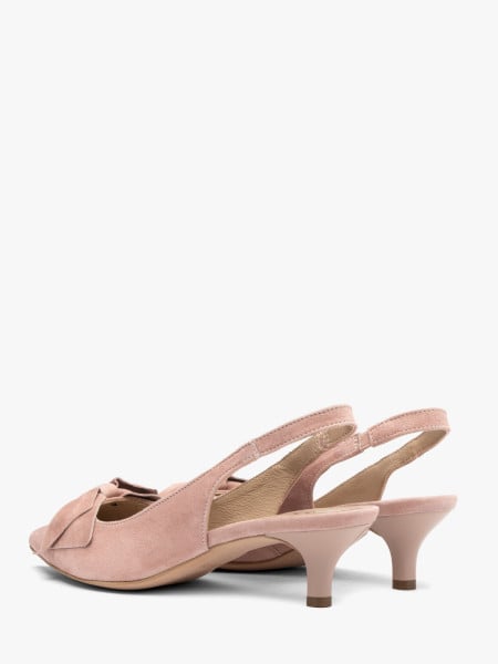 Różowe czółenka damskie bez pięty slingback z kokardą