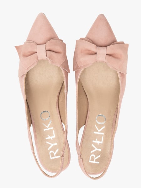 Różowe czółenka damskie bez pięty slingback z kokardą