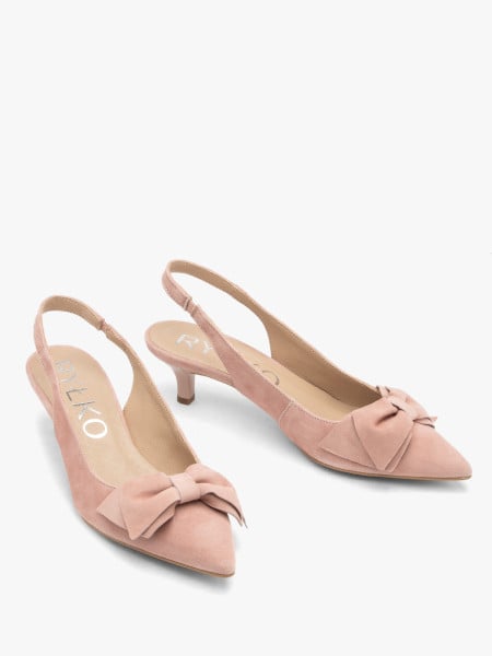 Różowe czółenka damskie bez pięty slingback z kokardą