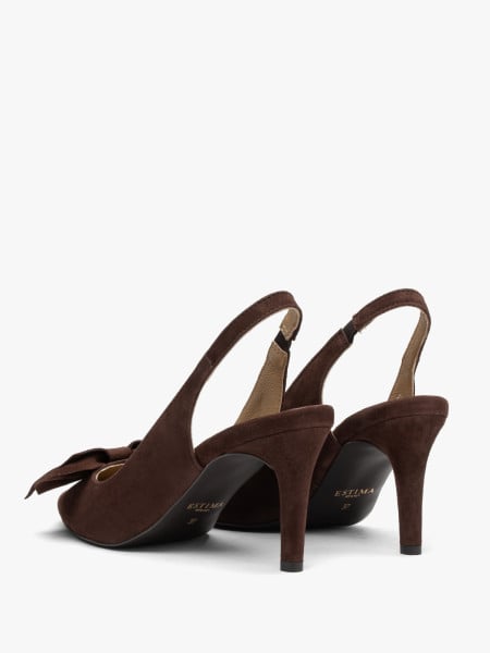 Welurowe czółenka typu slingback z kokardą