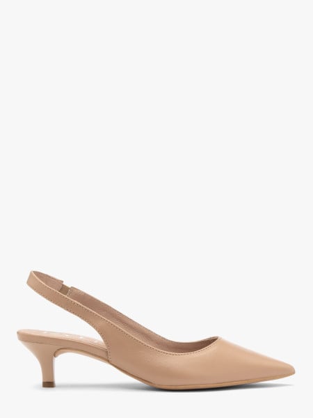 Beżowe czółenka slingback na obcasie typu kaczuszka