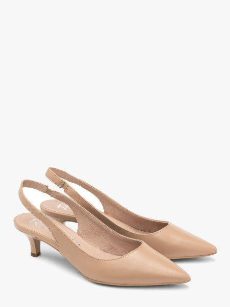 Beżowe czółenka slingback na obcasie typu kaczuszka