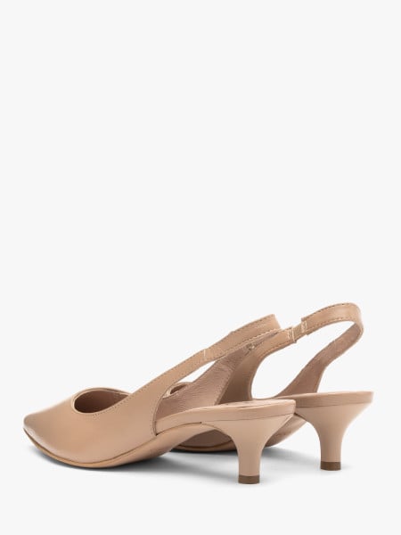 Beżowe czółenka slingback na obcasie typu kaczuszka