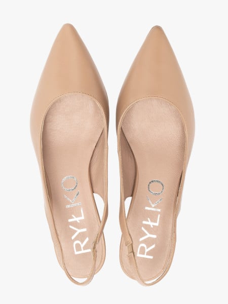 Beżowe czółenka slingback na obcasie typu kaczuszka