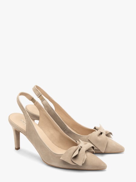 Beżowe czółenka slingback z kokardą
