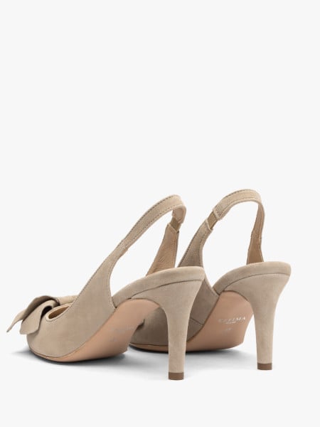 Beżowe czółenka slingback z kokardą