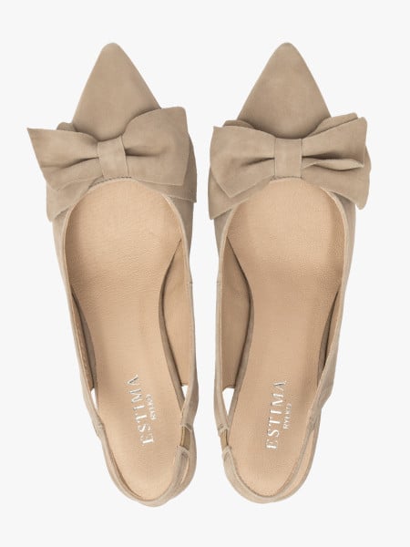 Beżowe czółenka slingback z kokardą