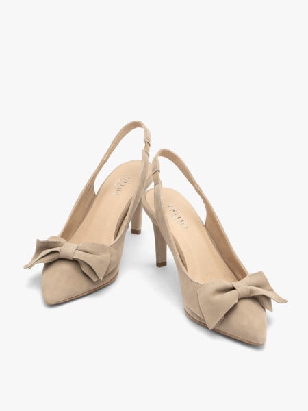 Beżowe czółenka slingback z kokardą
