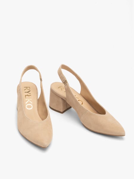 Beżowe czółenka slingback bez pięty